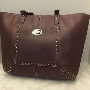 MICHAEL KORS Brown Leather Silver Studded Tote/Shoulder Bag